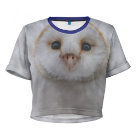 Женская футболка 3D укороченная с принтом Сова в Курске, 100% полиэстер | круглая горловина, длина футболки до линии талии, рукава с отворотами | глаза | животные | клюв | мордочка | птица | сова