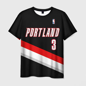 Мужская футболка 3D с принтом Форма Portland Trail Blazers чёрная в Курске, 100% полиэфир | прямой крой, круглый вырез горловины, длина до линии бедер | nba