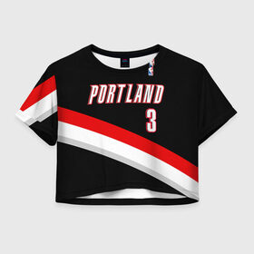 Женская футболка 3D укороченная с принтом Форма Portland Trail Blazers чёрная в Курске, 100% полиэстер | круглая горловина, длина футболки до линии талии, рукава с отворотами | nba