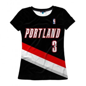 Женская футболка 3D с принтом Форма Portland Trail Blazers чёрная в Курске, 100% полиэфир ( синтетическое хлопкоподобное полотно) | прямой крой, круглый вырез горловины, длина до линии бедер | nba