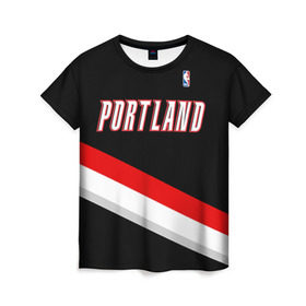 Женская футболка 3D с принтом Форма Portland Trail Blazers чёрная в Курске, 100% полиэфир ( синтетическое хлопкоподобное полотно) | прямой крой, круглый вырез горловины, длина до линии бедер | nba