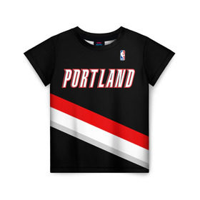 Детская футболка 3D с принтом Форма Portland Trail Blazers чёрная в Курске, 100% гипоаллергенный полиэфир | прямой крой, круглый вырез горловины, длина до линии бедер, чуть спущенное плечо, ткань немного тянется | nba