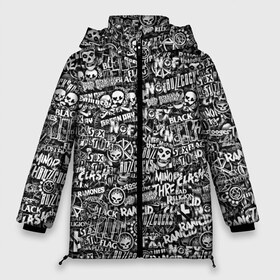 Женская зимняя куртка 3D с принтом Панк-рок стикербомбинг в Курске, верх — 100% полиэстер; подкладка — 100% полиэстер; утеплитель — 100% полиэстер | длина ниже бедра, силуэт Оверсайз. Есть воротник-стойка, отстегивающийся капюшон и ветрозащитная планка. 

Боковые карманы с листочкой на кнопках и внутренний карман на молнии | bad brains | bad religion | black flag | buzzcocks | clash | dead kennedys | green day | minor threat | misfits | nofx | rancid | social distortion | stooges