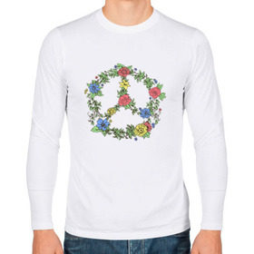 Мужской лонгслив хлопок с принтом peace flowers в Курске, 100% хлопок |  | flowers | peace | мир | цветы