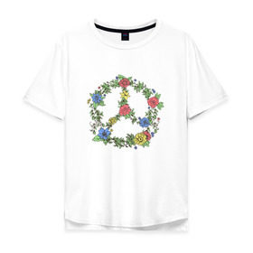 Мужская футболка хлопок Oversize с принтом peace flowers в Курске, 100% хлопок | свободный крой, круглый ворот, “спинка” длиннее передней части | flowers | peace | мир | цветы