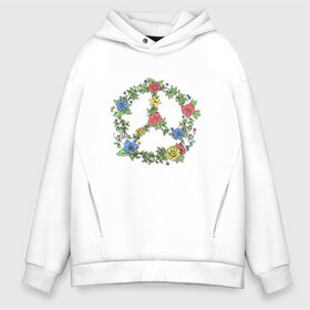 Мужское худи Oversize хлопок с принтом peace flowers в Курске, френч-терри — 70% хлопок, 30% полиэстер. Мягкий теплый начес внутри —100% хлопок | боковые карманы, эластичные манжеты и нижняя кромка, капюшон на магнитной кнопке | Тематика изображения на принте: flowers | peace | мир | цветы