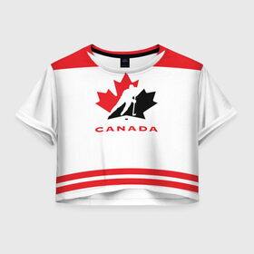 Женская футболка 3D укороченная с принтом TEAM CANADA в Курске, 100% полиэстер | круглая горловина, длина футболки до линии талии, рукава с отворотами | 2017 | canada | team | teamcanada | канада | мира | россия | хоккей | чемпионат | чм2017