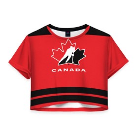 Женская футболка 3D укороченная с принтом TEAM CANADA в Курске, 100% полиэстер | круглая горловина, длина футболки до линии талии, рукава с отворотами | Тематика изображения на принте: 2017 | canada | hochey | team | teamcanada | канада | мира | россия | хоккей | чемпионат | чм2017