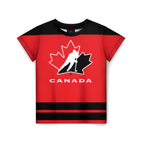 Детская футболка 3D с принтом TEAM CANADA в Курске, 100% гипоаллергенный полиэфир | прямой крой, круглый вырез горловины, длина до линии бедер, чуть спущенное плечо, ткань немного тянется | Тематика изображения на принте: 2017 | canada | hochey | team | teamcanada | канада | мира | россия | хоккей | чемпионат | чм2017