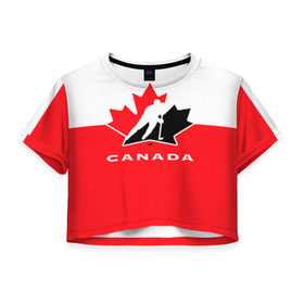 Женская футболка 3D укороченная с принтом TEAM CANADA в Курске, 100% полиэстер | круглая горловина, длина футболки до линии талии, рукава с отворотами | 2017 | canada | hochey | team | teamcanada | канада | мира | россия | хоккей | чемпионат | чм2017