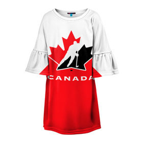Детское платье 3D с принтом TEAM CANADA в Курске, 100% полиэстер | прямой силуэт, чуть расширенный к низу. Круглая горловина, на рукавах — воланы | 2017 | canada | hochey | team | teamcanada | канада | мира | россия | хоккей | чемпионат | чм2017