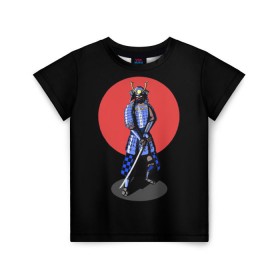 Детская футболка 3D с принтом Самурай, японское солнце в Курске, 100% гипоаллергенный полиэфир | прямой крой, круглый вырез горловины, длина до линии бедер, чуть спущенное плечо, ткань немного тянется | азия | воин | катана | меч | сегун | сэнсэй | харакири | честь | японец | япония