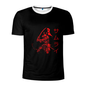 Мужская футболка 3D спортивная с принтом Японские иероглифы - самурай в Курске, 100% полиэстер с улучшенными характеристиками | приталенный силуэт, круглая горловина, широкие плечи, сужается к линии бедра | Тематика изображения на принте: азия | воин | катана | меч | сегун | сэнсэй | харакири | честь | японец | япония