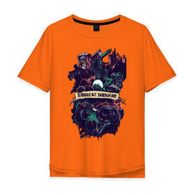 Мужская футболка хлопок Oversize с принтом Darkest Dungeon в Курске, 100% хлопок | свободный крой, круглый ворот, “спинка” длиннее передней части | darkest dungeon | замок | игра | логотип | рыцарь | темные подземелья | тьма | череп | чумной доктор