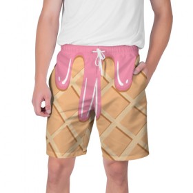 Мужские шорты 3D с принтом Мороженое в Курске,  полиэстер 100% | прямой крой, два кармана без застежек по бокам. Мягкая трикотажная резинка на поясе, внутри которой широкие завязки. Длина чуть выше колен | 