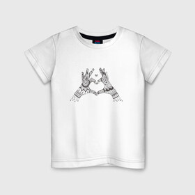 Детская футболка хлопок с принтом Сердечко в Курске, 100% хлопок | круглый вырез горловины, полуприлегающий силуэт, длина до линии бедер | дзентангл | дудлы | пальцы | раскраска | руки | ручная графика | сердечко | узоры | черно белое