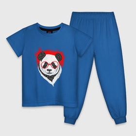 Детская пижама хлопок с принтом Умная панда в Курске, 100% хлопок |  брюки и футболка прямого кроя, без карманов, на брюках мягкая резинка на поясе и по низу штанин
 | абстрактная | каракули | милая | очкарик | очки | панда | ручная графика | умный