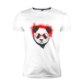 Мужская футболка премиум с принтом Умная панда в Курске, 92% хлопок, 8% лайкра | приталенный силуэт, круглый вырез ворота, длина до линии бедра, короткий рукав | абстрактная | каракули | милая | очкарик | очки | панда | ручная графика | умный