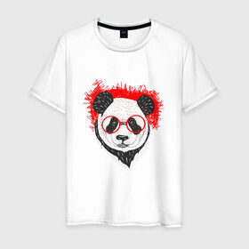 Мужская футболка хлопок с принтом Умная панда в Курске, 100% хлопок | прямой крой, круглый вырез горловины, длина до линии бедер, слегка спущенное плечо. | абстрактная | каракули | милая | очкарик | очки | панда | ручная графика | умный