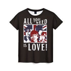 Женская футболка 3D с принтом All You Need Is Love в Курске, 100% полиэфир ( синтетическое хлопкоподобное полотно) | прямой крой, круглый вырез горловины, длина до линии бедер | all | beatles | is | love | need | rock | you | битлз | ленон | любовь | музыка | о.м.с.к. | рок
