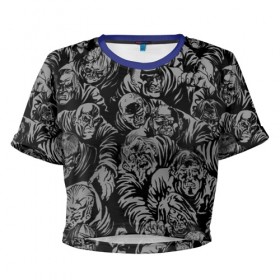Женская футболка 3D укороченная с принтом Zombie rush в Курске, 100% полиэстер | круглая горловина, длина футболки до линии талии, рукава с отворотами | dead | mosh | rush | walking | zombie | зомби | мертвецы | раш | ходячие