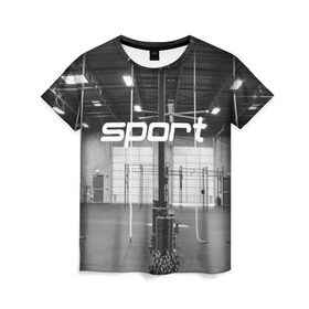 Женская футболка 3D с принтом Спортзал в Курске, 100% полиэфир ( синтетическое хлопкоподобное полотно) | прямой крой, круглый вырез горловины, длина до линии бедер | crossfit | атлетика | зал | качалка | кроссфит | тренажер | тяжелая | фитнес