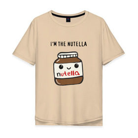 Мужская футболка хлопок Oversize с принтом Нутелла в Курске, 100% хлопок | свободный крой, круглый ворот, “спинка” длиннее передней части | девушка | жена | любовь | нутелла | пара | сердце | шоколадка