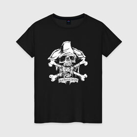 Женская футболка хлопок с принтом Череп 1 в Курске, 100% хлопок | прямой крой, круглый вырез горловины, длина до линии бедер, слегка спущенное плечо | мертвецы | пираты | сказки