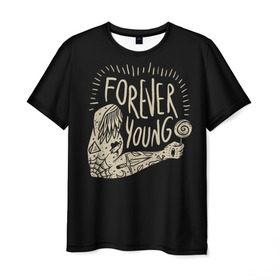Мужская футболка 3D с принтом Вечно молодой! в Курске, 100% полиэфир | прямой крой, круглый вырез горловины, длина до линии бедер | forever young | конфета | молодость | рука | татуировка | юность