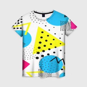 Женская футболка 3D с принтом Стильная геометрия в Курске, 100% полиэфир ( синтетическое хлопкоподобное полотно) | прямой крой, круглый вырез горловины, длина до линии бедер | 3d | geometry | pop art | triangle | абстракция | другие | поп арт | яркие