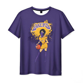Мужская футболка 3D с принтом Lakers в Курске, 100% полиэфир | прямой крой, круглый вырез горловины, длина до линии бедер | Тематика изображения на принте: basketball | cheerleader | girl | lakers | nba | street