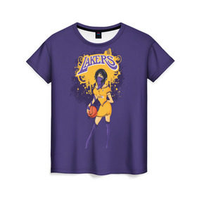 Женская футболка 3D с принтом Lakers в Курске, 100% полиэфир ( синтетическое хлопкоподобное полотно) | прямой крой, круглый вырез горловины, длина до линии бедер | basketball | cheerleader | girl | lakers | nba | street