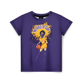 Детская футболка 3D с принтом Lakers в Курске, 100% гипоаллергенный полиэфир | прямой крой, круглый вырез горловины, длина до линии бедер, чуть спущенное плечо, ткань немного тянется | basketball | cheerleader | girl | lakers | nba | street