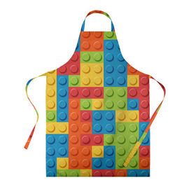 Фартук 3D с принтом Лего в Курске, 100% полиэстер | общий размер — 65 х 85 см, ширина нагрудника — 26 см, горловина — 53 см, длина завязок — 54 см, общий обхват в поясе — 173 см. Принт на завязках и на горловине наносится с двух сторон, на основной части фартука — только с внешней стороны | lego | tetris | детальки | лего | разноцветные