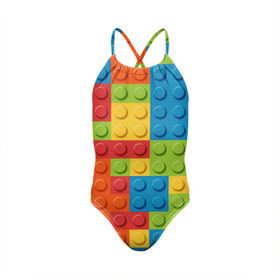 Детский купальник 3D с принтом Лего в Курске, Полиэстер 85%, Спандекс 15% | Слитный крой, подклад по переду изделия, узкие бретели | Тематика изображения на принте: lego | tetris | детальки | лего | разноцветные