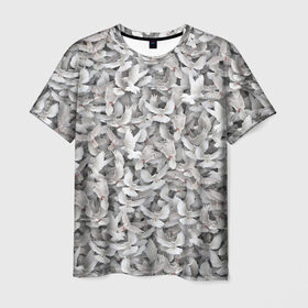 Мужская футболка 3D с принтом Белые голуби в Курске, 100% полиэфир | прямой крой, круглый вырез горловины, длина до линии бедер | белый | гллубь | паттерн | птицы | птички | свдебный | свдьба | стая | текстура