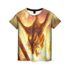 Женская футболка 3D с принтом Дракон в Курске, 100% полиэфир ( синтетическое хлопкоподобное полотно) | прямой крой, круглый вырез горловины, длина до линии бедер | gwent | witcher | ведьмак | гвинт | геральт | дракон
