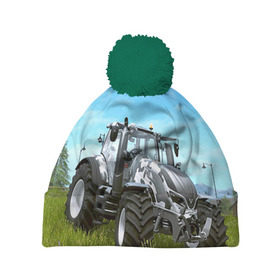 Шапка 3D c помпоном с принтом Farming simulator 1 в Курске, 100% полиэстер | универсальный размер, печать по всей поверхности изделия | farming | simulator | трактор | фермер