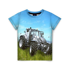 Детская футболка 3D с принтом Farming simulator 1 в Курске, 100% гипоаллергенный полиэфир | прямой крой, круглый вырез горловины, длина до линии бедер, чуть спущенное плечо, ткань немного тянется | Тематика изображения на принте: farming | simulator | трактор | фермер