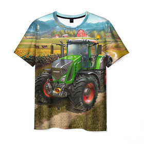 Мужская футболка 3D с принтом Farming simulator 2 в Курске, 100% полиэфир | прямой крой, круглый вырез горловины, длина до линии бедер | farming | simulator | трактор | фермер
