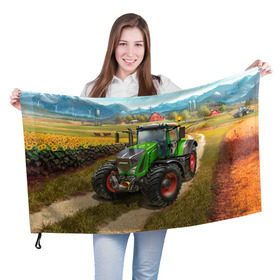 Флаг 3D с принтом Farming simulator 2 в Курске, 100% полиэстер | плотность ткани — 95 г/м2, размер — 67 х 109 см. Принт наносится с одной стороны | farming | simulator | трактор | фермер