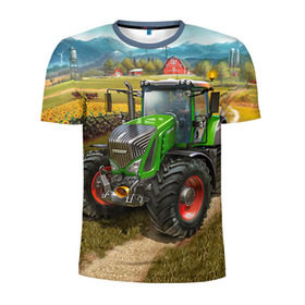 Мужская футболка 3D спортивная с принтом Farming simulator 2 в Курске, 100% полиэстер с улучшенными характеристиками | приталенный силуэт, круглая горловина, широкие плечи, сужается к линии бедра | farming | simulator | трактор | фермер