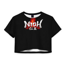 Женская футболка 3D укороченная с принтом Ni-Oh 1 в Курске, 100% полиэстер | круглая горловина, длина футболки до линии талии, рукава с отворотами | 