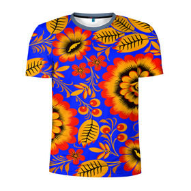 Мужская футболка 3D спортивная с принтом Хохломской узор в Курске, 100% полиэстер с улучшенными характеристиками | приталенный силуэт, круглая горловина, широкие плечи, сужается к линии бедра | 3d | арт | другие | листья | прикольные | узоры | хохлома | цветные | цветы | яркие