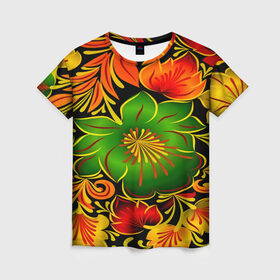 Женская футболка 3D с принтом Flowers в Курске, 100% полиэфир ( синтетическое хлопкоподобное полотно) | прямой крой, круглый вырез горловины, длина до линии бедер | 