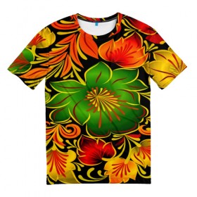 Мужская футболка 3D с принтом Flowers в Курске, 100% полиэфир | прямой крой, круглый вырез горловины, длина до линии бедер | 