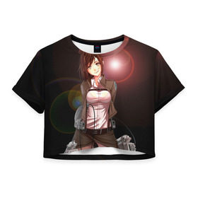 Женская футболка 3D укороченная с принтом Атака Титанов в Курске, 100% полиэстер | круглая горловина, длина футболки до линии талии, рукава с отворотами | attack on titan | вторжение гигантов | саша брауз