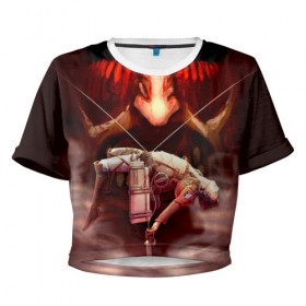 Женская футболка 3D укороченная с принтом Атака Титанов в Курске, 100% полиэстер | круглая горловина, длина футболки до линии талии, рукава с отворотами | attack on titan | вторжение гигантов | колосс | эрен