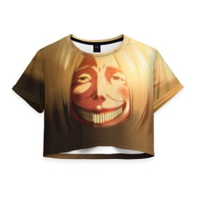 Женская футболка 3D укороченная с принтом Атака Титанов в Курске, 100% полиэстер | круглая горловина, длина футболки до линии талии, рукава с отворотами | attack on titan | вторжение гигантов | титанша