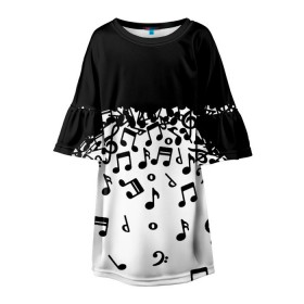 Детское платье 3D с принтом Поглощение музыкой в Курске, 100% полиэстер | прямой силуэт, чуть расширенный к низу. Круглая горловина, на рукавах — воланы | абстракция | арт | дизайн | музыка | ноты | ритм